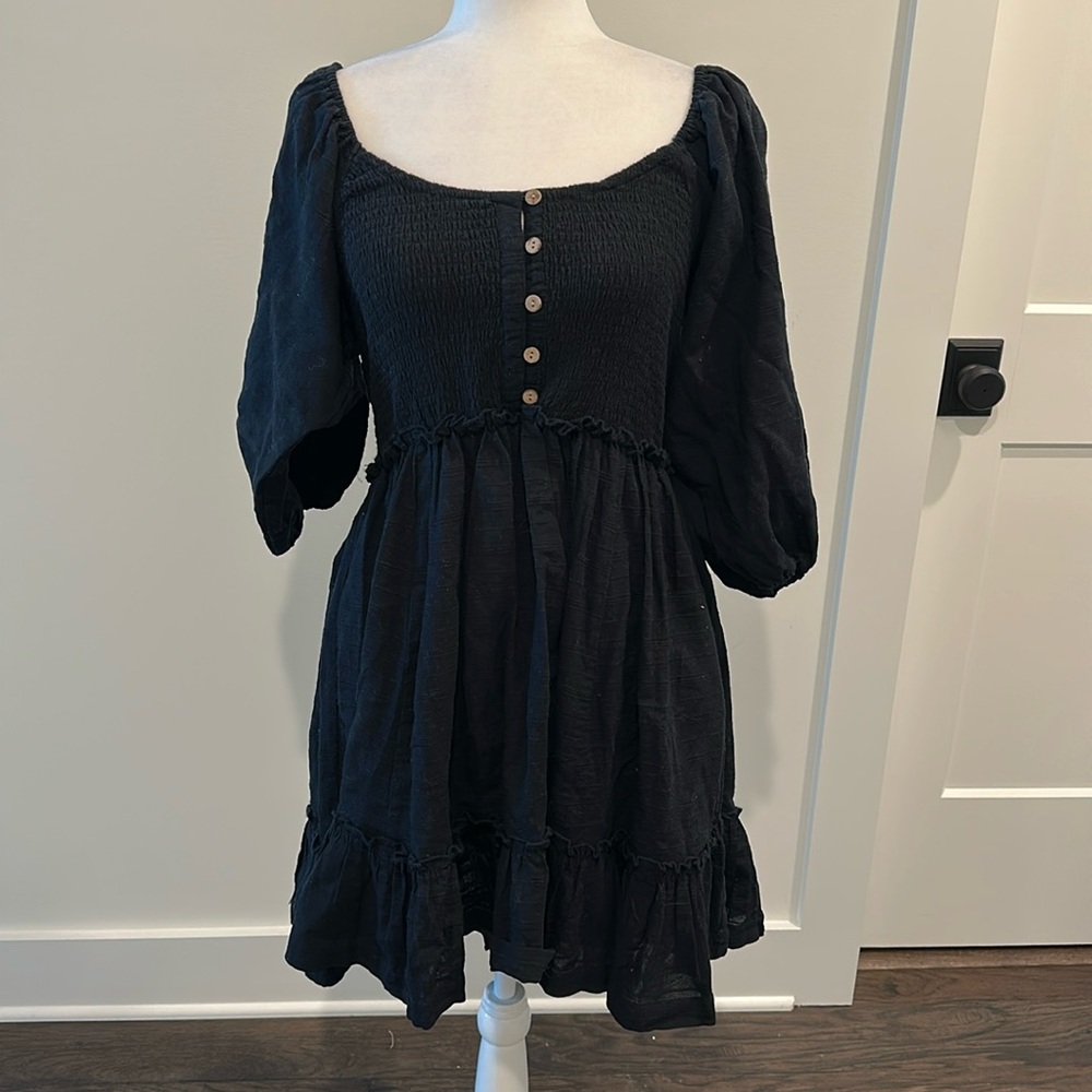 NWT Free People black Endless Summer smocked mini dress Sz M